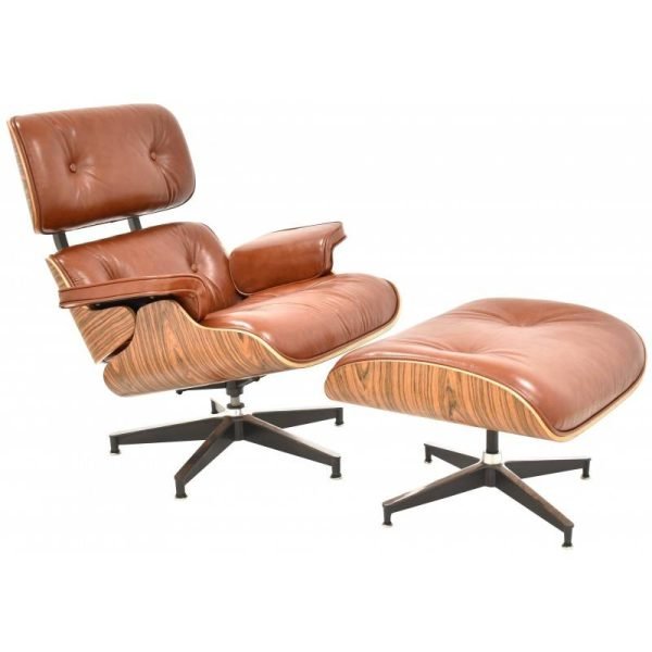 Poltrona Ottoman com madeira de pau rosa e pele castanha - Image 1