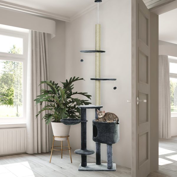 Árvore com arranhador para gatos com Altura Ajustável, 220-245cm, Cinza Escuro - Image 1